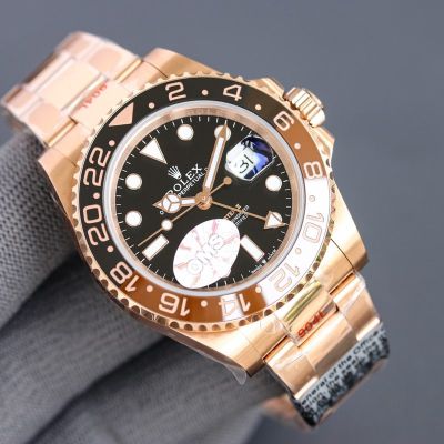 ROLEX GMT Master ii Replica with Rose Gold 40MM 904L Steel 3186/3285 movement Black Watch